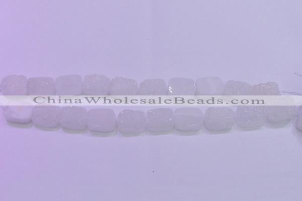 CAG8230 Top drilled 13*18mm rectangle white plated druzy agate beads