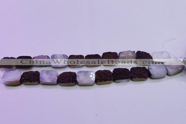 CAG8245 Top drilled 15*20mm rectangle purple plated druzy agate beads
