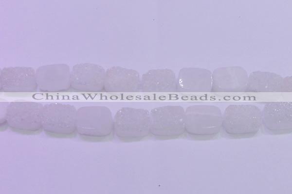 CAG8250 Top drilled 18*25mm rectangle white plated druzy agate beads