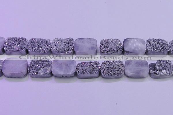 CAG8262 Top drilled 20*30mm rectangle silver plated druzy agate beads