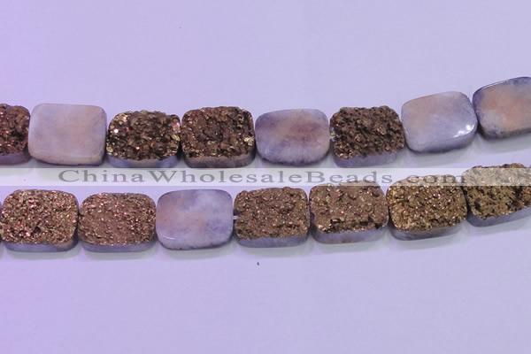 CAG8263 Top drilled 20*30mm rectangle glod plated druzy agate beads