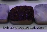 CAG8265 Top drilled 20*30mm rectangle purple plated druzy agate beads