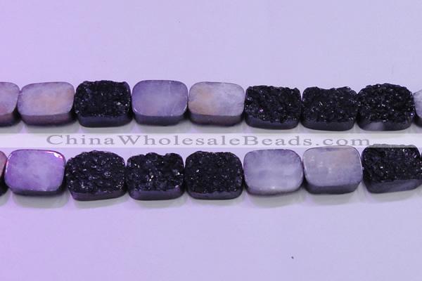 CAG8267 Top drilled 20*30mm rectangle black plated druzy agate beads