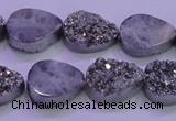 CAG8272 7.5 inches 10*14mm teardrop silver plated druzy agate beads