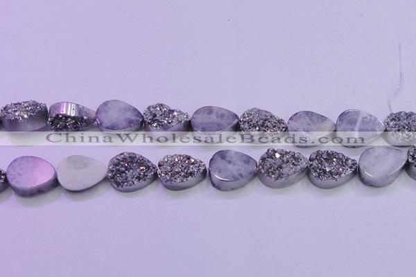 CAG8312 7.5 inches 18*25mm teardrop silver plated druzy agate beads