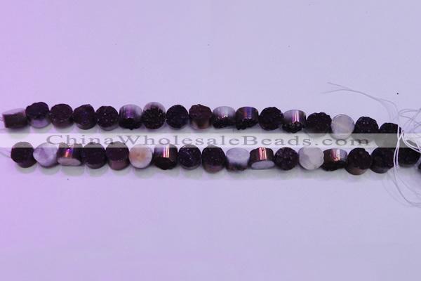 CAG8335 7.5 inches 10mm coin purple plated druzy agate beads