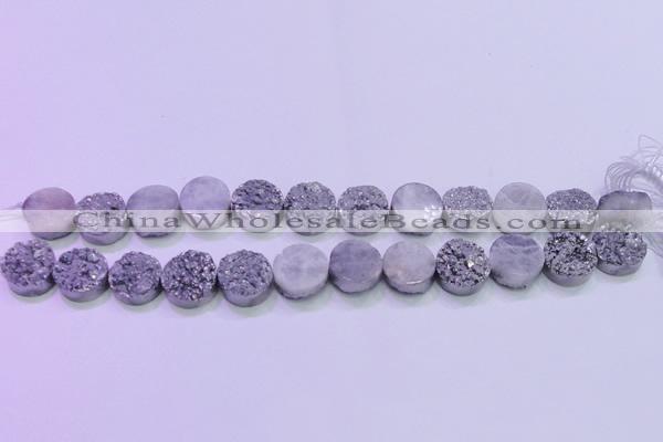 CAG8352 7.5 inches 14mm coin silver plated druzy agate beads