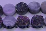 CAG8354 7.5 inches 14mm coin rainbow plated druzy agate beads