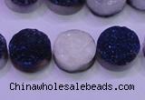 CAG8356 7.5 inches 14mm coin blue plated druzy agate beads