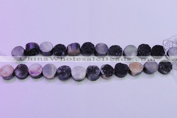 CAG8357 7.5 inches 14mm coin black plated druzy agate beads