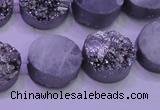 CAG8372 7.5 inches 18mm coin silver plated druzy agate beads