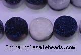 CAG8376 7.5 inches 18mm coin blue plated druzy agate beads