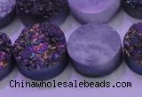 CAG8384 7.5 inches 20mm coin rainbow plated druzy agate beads