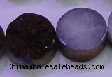 CAG8395 7.5 inches 25mm coin purple plated druzy agate beads