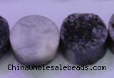 CAG8397 7.5 inches 25mm coin black plated druzy agate beads