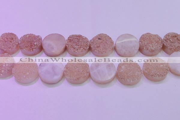 CAG8401 7.5 inches 30mm coin champagne plated druzy agate beads