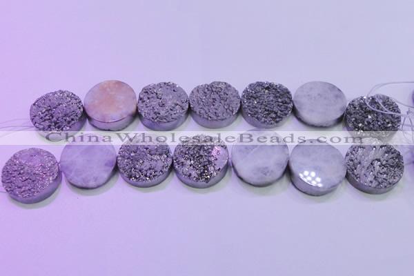 CAG8402 7.5 inches 30mm coin silver plated druzy agate beads