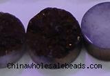 CAG8405 7.5 inches 30mm coin purple plated druzy agate beads