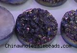 CAG8414 7.5 inches 35mm coin rainbow plated druzy agate beads