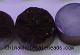 CAG8415 7.5 inches 35mm coin purple plated druzy agate beads