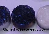 CAG8416 7.5 inches 35mm coin blue plated druzy agate beads