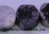 CAG8417 7.5 inches 35mm coin black plated druzy agate beads
