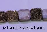 CAG8422 7.5 inches 14*14mm square gold plated druzy agate beads
