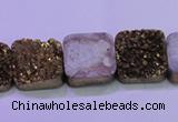 CAG8424 7.5 inches 18*18mm square gold plated druzy agate beads