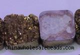 CAG8428 7.5 inches 28*28mm square gold plated druzy agate beads