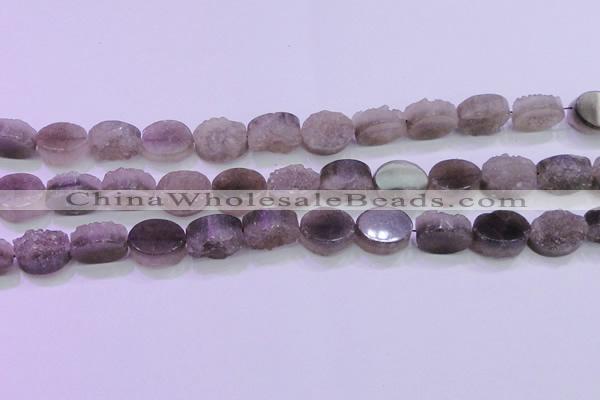CAG8442 15.5 inches 12*16mm oval grey druzy agate gemstone beads