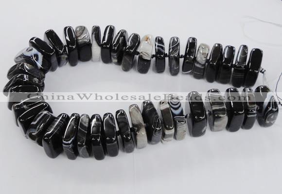 CAG8550 15.5 inches 9*23mm - 10*25mm square black line agate beads