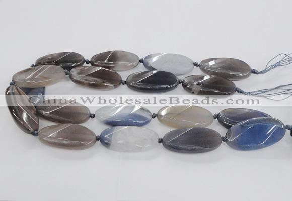 CAG8568 20*40mm faceted & twisted oval grey agate beads wholesale