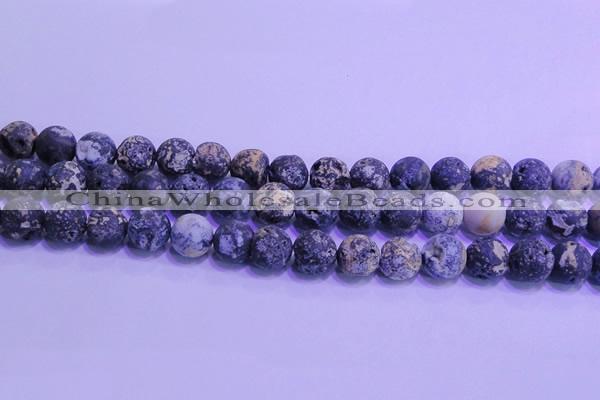 CAG8654 15.5 inches 12mm round matte blue ocean agate beads