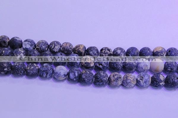 CAG8656 15.5 inches 16mm round matte blue ocean agate beads