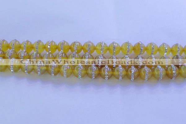 CAG8792 15.5 inches 10mm round agate with rhinestone beads