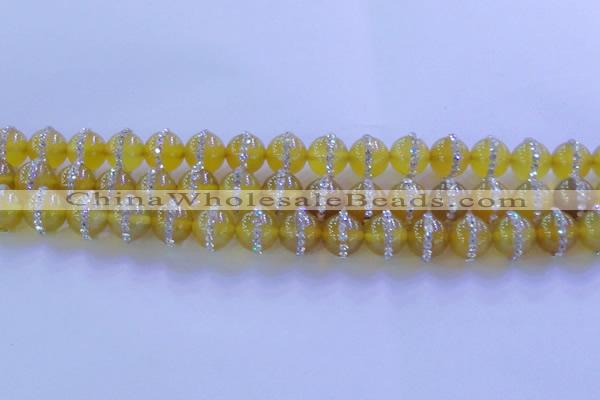 CAG8793 15.5 inches 12mm round agate with rhinestone beads