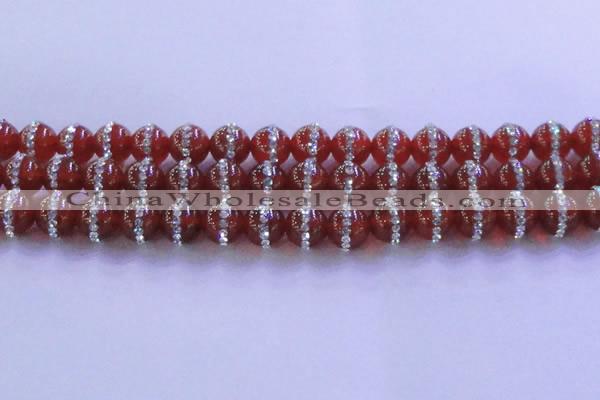 CAG8802 15.5 inches 10mm round agate with rhinestone beads