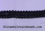 CAG8875 15.5 inches 14mm round matte black line agate beads