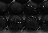 CAG8921 15.5 inches 10mm round matte black agate beads wholesale