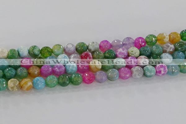CAG8956 15.5 inches 8mm faceted round fire crackle agate beads