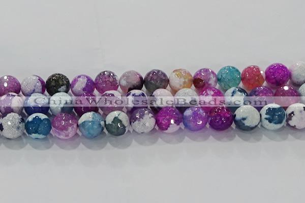 CAG8991 15.5 inches 14mm faceted round fire crackle agate beads