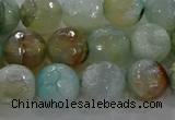 CAG8995 15.5 inches 8mm faceted round fire crackle agate beads