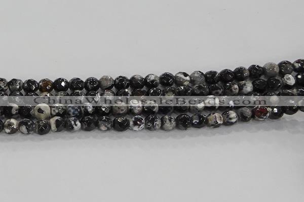 CAG9028 15.5 inches 4mm faceted round fire crackle agate beads