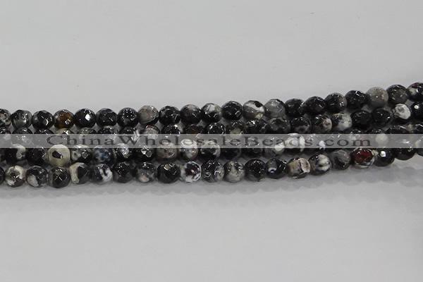 CAG9029 15.5 inches 6mm faceted round fire crackle agate beads