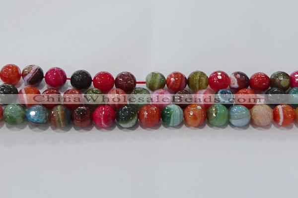 CAG9266 15.5 inches 12mm faceted round line agate beads wholesale