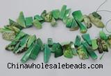 CAG9725 Top drilled 8*20mm - 12*40mm freeform grass agate beads