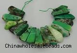 CAG9726 Top drilled 15*35mm - 18*40mm freeform grass agate beads