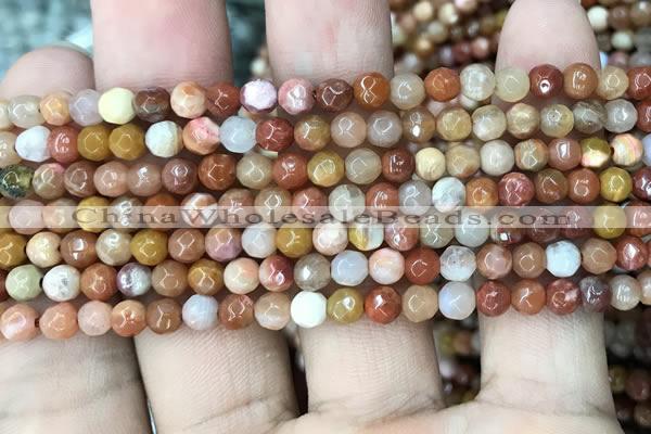 CAG9810 15.5 inches 4mm faceted round wood agate beads wholesale