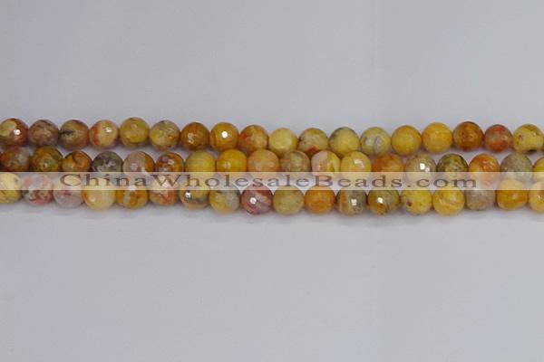 CAG9870 15.5 inches 8mm faceted round yellow crazy lace agate beads