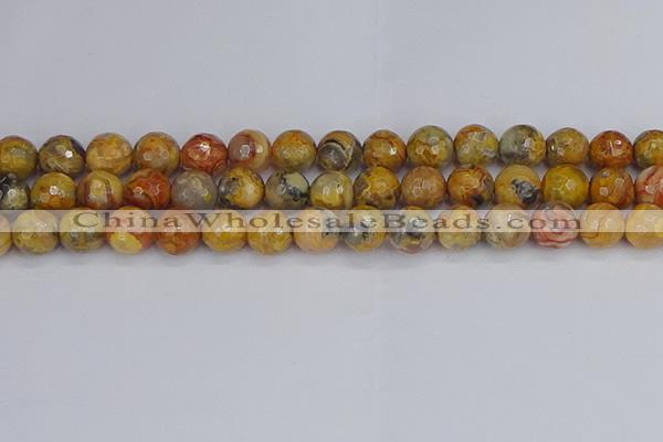 CAG9871 15.5 inches 10mm faceted round yellow crazy lace agate beads